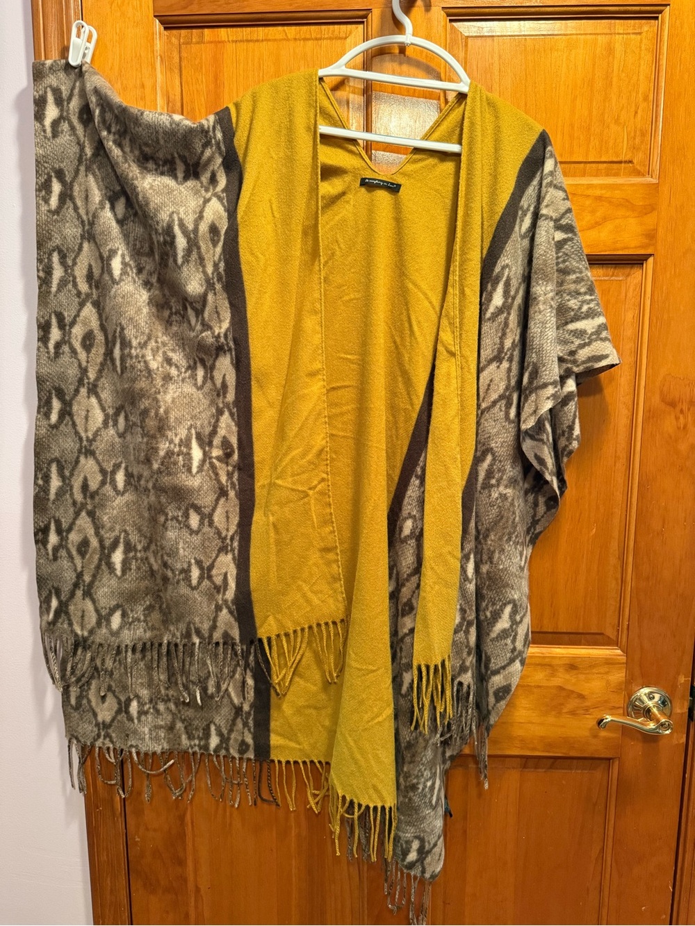 Do everything in love Mustard Yellow and Gray Snake-Print Wrap Poncho